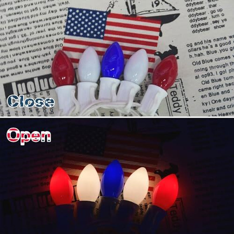 4Th of July Decor - 22.8Ft C7 Patriotic Red White and Blue Ceramic Incandescent