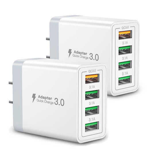 USB Wall Charger Block, 2 Pack 40W Multi-Port Fast Charging Block Power Adapter for Iphone, Samsung Galaxy, White