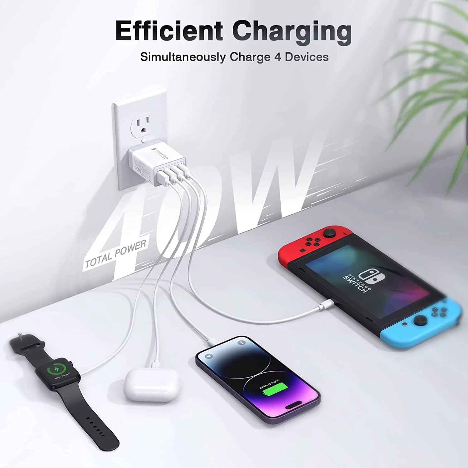 USB Wall Charger Block, 2 Pack 40W Multi-Port Fast Charging Block Power Adapter for Iphone, Samsung Galaxy, White