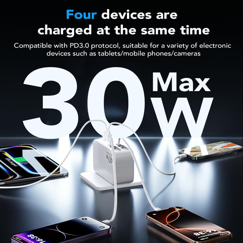 SPGUARD 4 in 1 Wall Charger with Dual USB Ports and 90Cm Lightening and Type-C Cables, 40W Fast Charging Foldable Block Compatible with Ipad,Iphone 16/15, Airpods,Galaxy, Pixel, and More