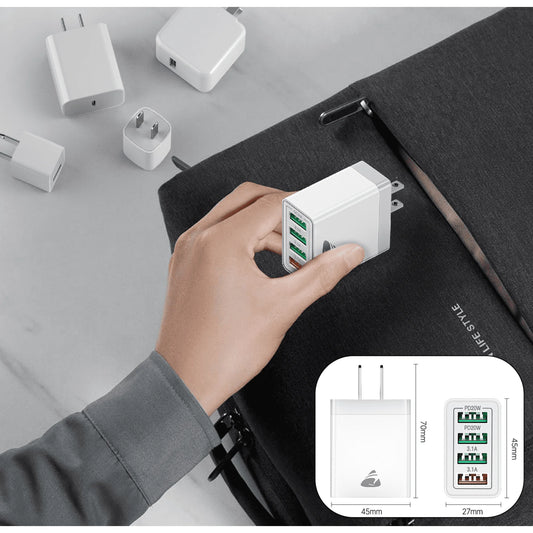 USB Wall Charger Block, 2 Pack 40W Multi-Port Fast Charging Block Power Adapter for Iphone, Samsung Galaxy, White